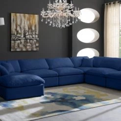 Meridian Furniture Cozy 7 Piece Velvet Modular Overstuffed Reversible Sectional Living Room