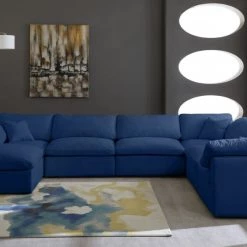 Meridian Furniture Cozy 7 Piece Velvet Modular Overstuffed Reversible Sectional Living Room