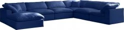 Meridian Furniture Cozy 7 Piece Velvet Modular Overstuffed Reversible Sectional Living Room