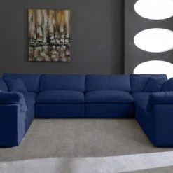 Meridian Furniture Living Room Cozy 8 Piece Velvet Modular Overstuffed Reversible Sectional