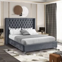 Meridian Furniture Aiden Velvet Bed Bedroom