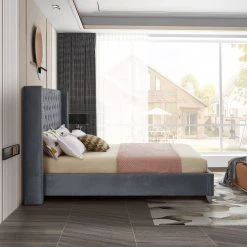 Meridian Furniture Aiden Velvet Bed Bedroom