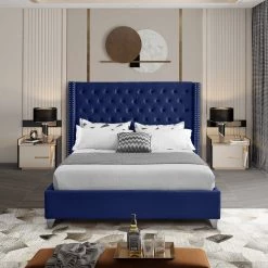 Meridian Furniture Aiden Velvet Bed Bedroom