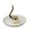 Sagebrook Home Decor Ceramic 6" Elephant Ring Holder, White/Gold