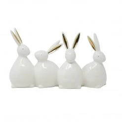 Sagebrook Home Decor White/Gold Dolomite Bunnies