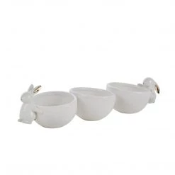 Sagebrook White/Gold Dolomite Bunnies W/Bowls Home Decor