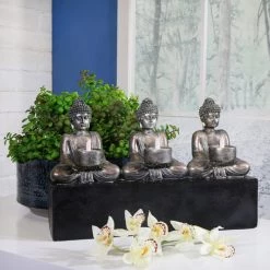 Sagebrook Home Decor 3 Sitting Buddha Tealight Candle Holder