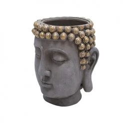 Sagebrook Home Decor Resin Buddha Head Flower Pot, Gray/Gold