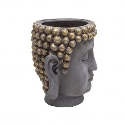 Sagebrook Home Decor Resin Buddha Head Flower Pot, Gray/Gold