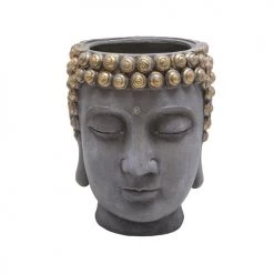 Sagebrook Home Decor Resin Buddha Head Flower Pot, Gray/Gold