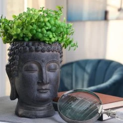 Sagebrook Resin 9" Buddha Flower Pot, Black