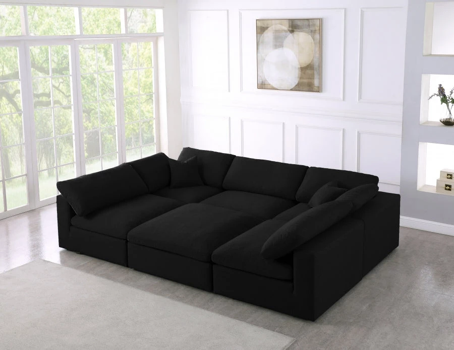 Meridian Furniture Serene 6 Piece Linen Deluxe Modular Overstuffed Sectional