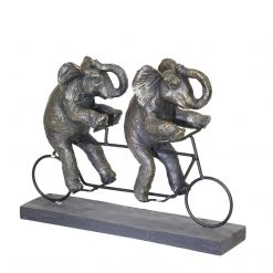 Sagebrook Polyresin 14"L Elephants On Tandem Bike, Bronze Home Decor