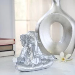Sagebrook Polyresin 8" Meditating Elephant, Silver Home Decor