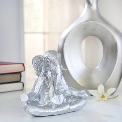 Sagebrook Polyresin 8" Meditating Elephant, Silver Home Decor