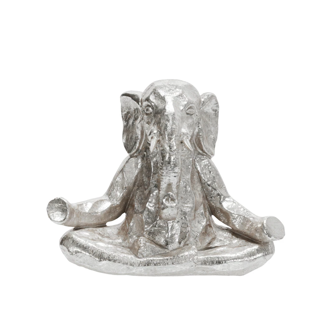 Sagebrook Polyresin 8" Meditating Elephant, Silver Home Decor