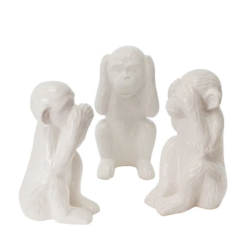 Sagebrook S/3 Ceramic 12" Monkeys, White Home Decor