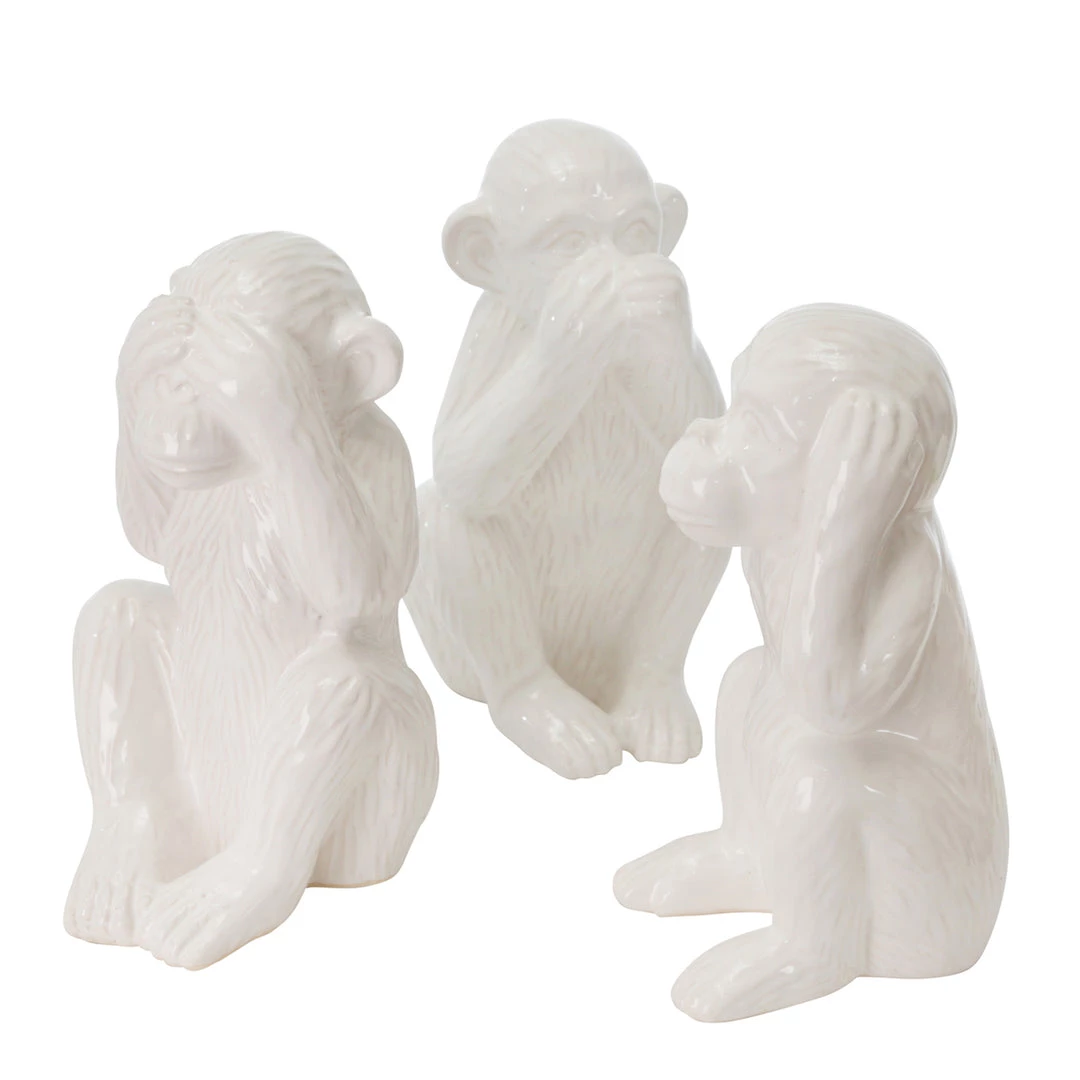 Sagebrook S/3 Ceramic 12" Monkeys, White Home Decor