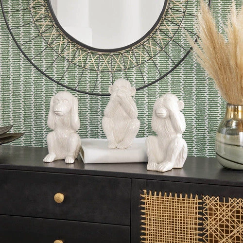 Sagebrook S/3 Ceramic 12" Monkeys, White Home Decor