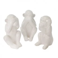 Sagebrook S/3 Ceramic 12" Monkeys, White Home Decor