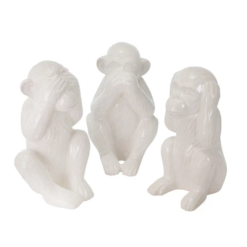 Sagebrook S/3 Ceramic 12" Monkeys, White Home Decor