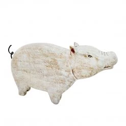 Sagebrook Mango Wood Standing Pig, Whitewash
