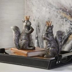Sagebrook Home Decor S/2 Resin 8" Squirrels W/Crowns, Silver