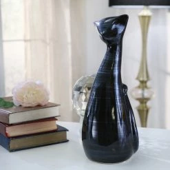 Sagebrook Ceramic 13" Sitting Cat, Pearlblack Home Decor