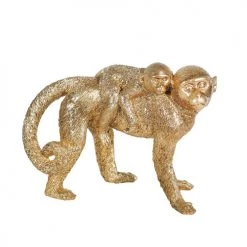 Sagebrook Home Decor Resin 7"H Monkey Mother W/ Baby ,Gold