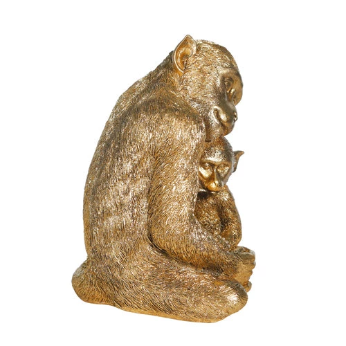 Sagebrook Resin 9" Monkey Mother W/ Baby,Gold