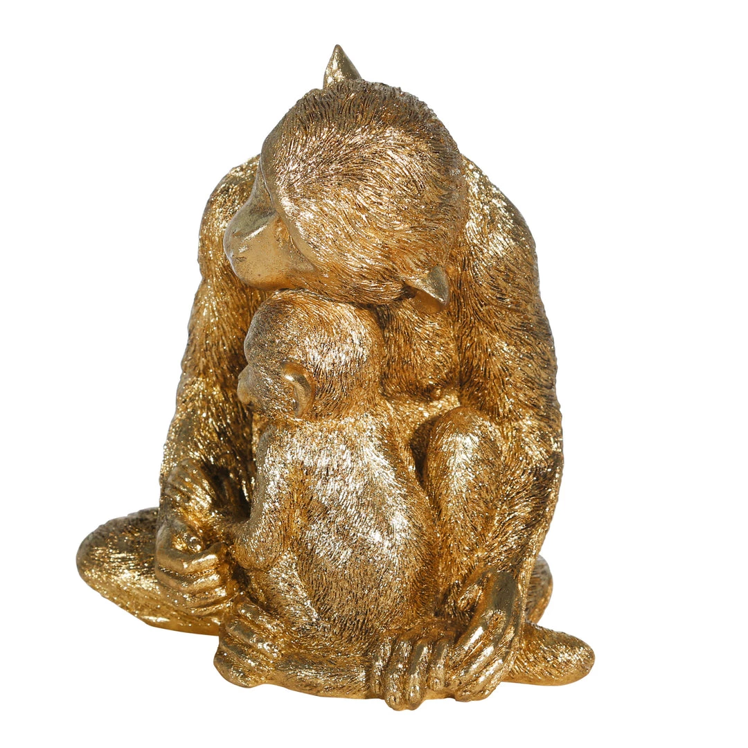 Sagebrook Resin 9" Monkey Mother W/ Baby,Gold
