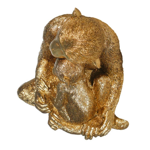 Sagebrook Resin 9" Monkey Mother W/ Baby,Gold