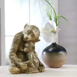 Sagebrook Resin 9" Monkey Mother W/ Baby,Gold