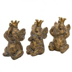 Sagebrook S/3 Resin Hear No,See No Speakno Elephants,Gold Home Decor