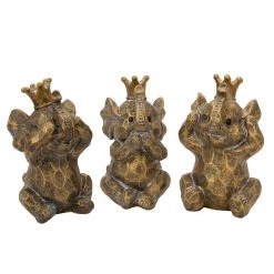 Sagebrook S/3 Resin Hear No,See No Speakno Elephants,Gold Home Decor