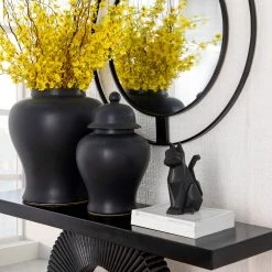 Sagebrook Home Decor Ceramic 10" Modern Cat Figurine, Black