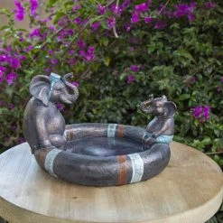 Sagebrook Home Decor Polyresin 10" Dad & Son Elephant Bird Bath, Copper