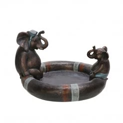 Sagebrook Home Decor Polyresin 10" Dad & Son Elephant Bird Bath, Copper