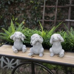 Sagebrook S/3 Polyresin No Hear/Speak/See Bunnies, Gray Home Decor