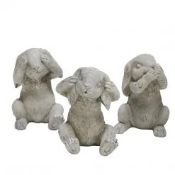 Sagebrook S/3 Polyresin No Hear/Speak/See Bunnies, Gray Home Decor