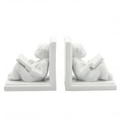 Sagebrook S/2 Ceramic 7"H Reading Monkey Bookends, White Home Decor