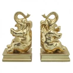 Sagebrook Home Decor S/2 Polyresin Elephant Bookends, Gold