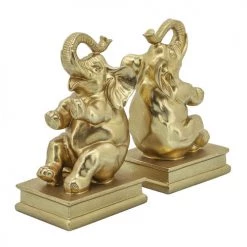 Sagebrook Home Decor S/2 Polyresin Elephant Bookends, Gold
