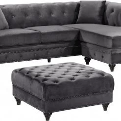 Meridian Furniture Sabrina Velvet Reversible 2 Piece Sectional