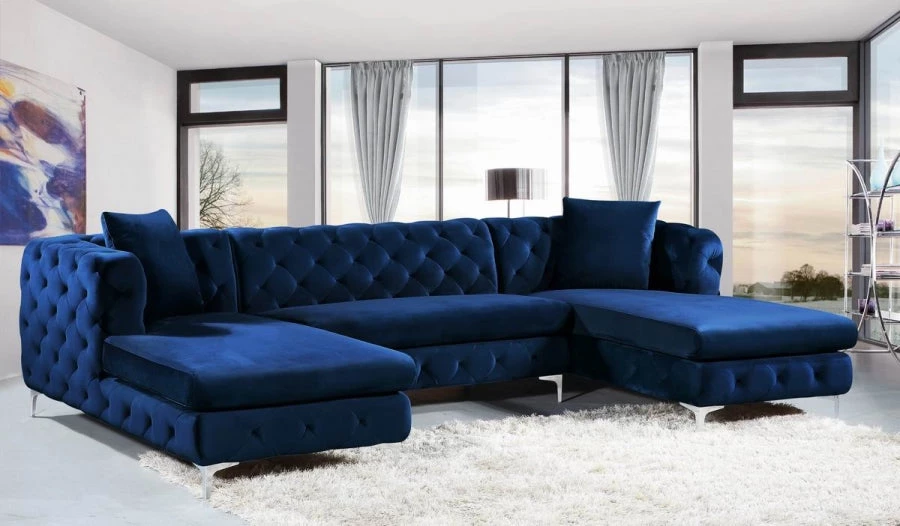 Meridian Furniture Gail Velvet 3 Piece Sectional Living Room
