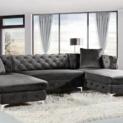 Meridian Furniture Gail Velvet 3 Piece Sectional Living Room