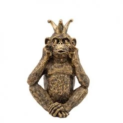 Sagebrook S/3 No Speak, Hear Or See Monkeys W/ Crown, Gold