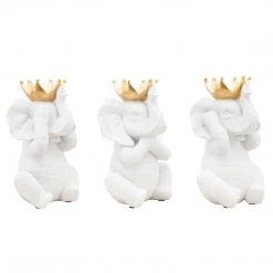 Sagebrook Resin 8" S/3 No See/Speak/Hear Elephants, White