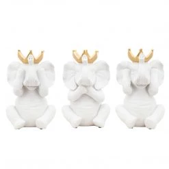 Sagebrook Resin 8" S/3 No See/Speak/Hear Elephants, White
