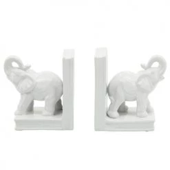 Sagebrook Cer, S/3 6" Standing Elephant Bookends, White